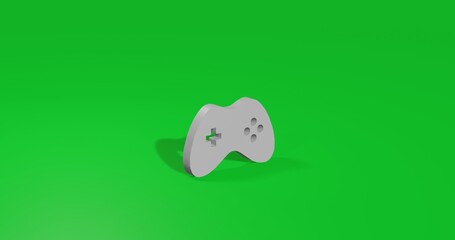 Isolated realistic white joystick symbol front view with shadow. 3d illustration on green chroma key background