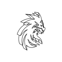 The outline of a large dragon's head symbol is made with black lines. 3D view of the object in perspective. Vector illustration on white background
