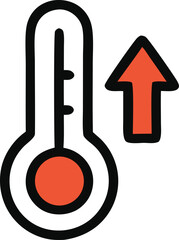 Thermometer icon with upward arrow illustrating rising temperature