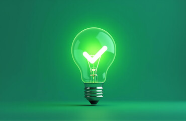 green light bulb white checkmark inside represents success approval illustration document