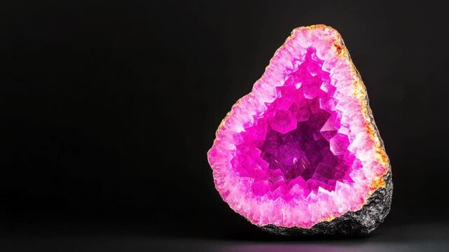 Stunning pink geode crystal on a dark background showcasing natural beauty and texture