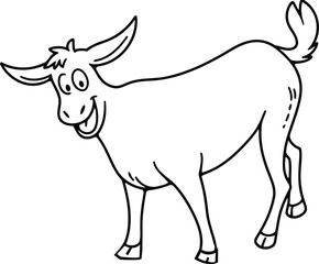 Happy cartoon goat line drawing illustration