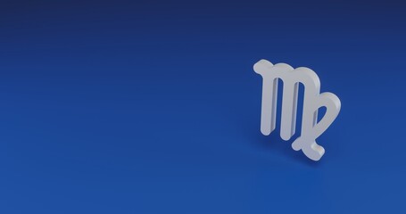 Isolated realistic white zodiac virgo symbol with shadow. Located on the right side of the scene. 3d illustration on transparent background