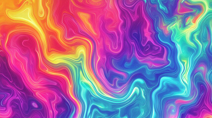 Seamless psychedelic rainbow ridged topological map pattern background texture. Trippy hippy abstract wavy swirls dopamine dressing style fashion motif. Bright colorful neon retro wall. Generative Ai 