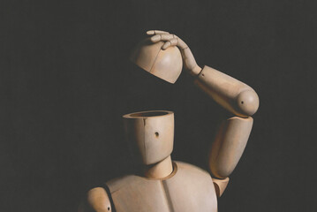 illustration of mannequin open head, surreal abstract concept	
