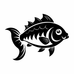 Stylized black and white illustration of a fish halloween, vector, silhouette,  illustration, horizontal, isolated assets,