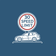  Speed Limit Sign Icon with Number Plate Design for Road Safety Rules