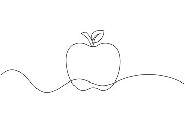 Apple fruits line art illustration in minimalist single stroke design isolated vector drawing