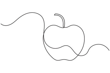 Apple fruits line art illustration in minimalist single stroke design isolated vector drawing