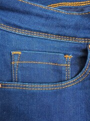 pocket and small pocket in faded blue jeans,