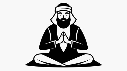 Man meditating in lotus position with hands clasped halloween, vector, silhouette,  illustration, horizontal, isolated assets,