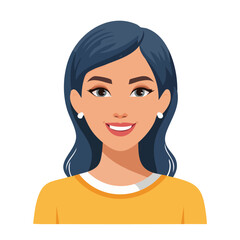 Flat Vector. Portrait of only one Woman. Simple Background.