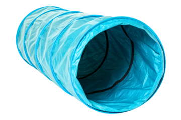 Bright blue play tunnel for kids and pets isolated with transparent background