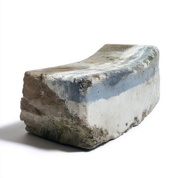 Crumbled curvilinear stone imbued with cryptic mosaics, evoking urban archaeology and the forgotten art of Brutalist solace