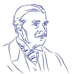 Arthur Sullivan. Continuous line drawing, portrait of composer. Hand drawn, vector illustration