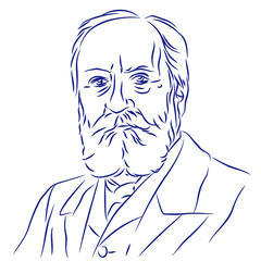 Camille Saint-Saens. Continuous line drawing, portrait of composer. Hand drawn, vector illustration