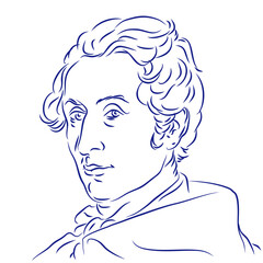 Carl Maria von Weber. Continuous line drawing, portrait of composer. Hand drawn, vector illustration