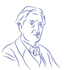 Alban Berg. Continuous line drawing, portrait of composer. Hand drawn, vector illustration