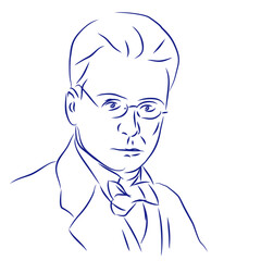 Anton Webern. Continuous line drawing, portrait of composer. Hand drawn, vector illustration