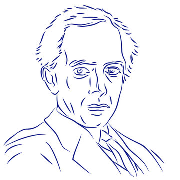 Bela Bartok. Continuous line drawing, portrait of composer. Hand drawn, vector illustration