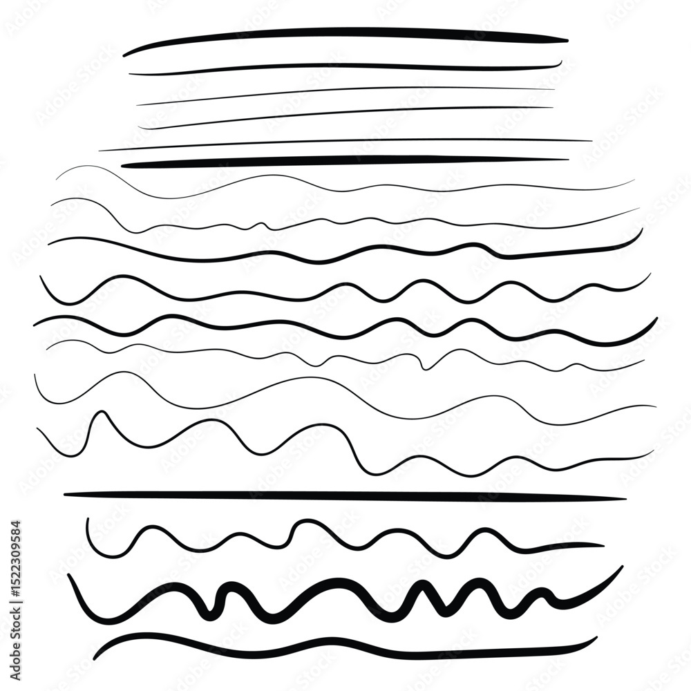Poster Hand drawn black rough lines. doodles lines. strokes. smooth vector pencil lines. seamless pattern. ink lines. vector illustration