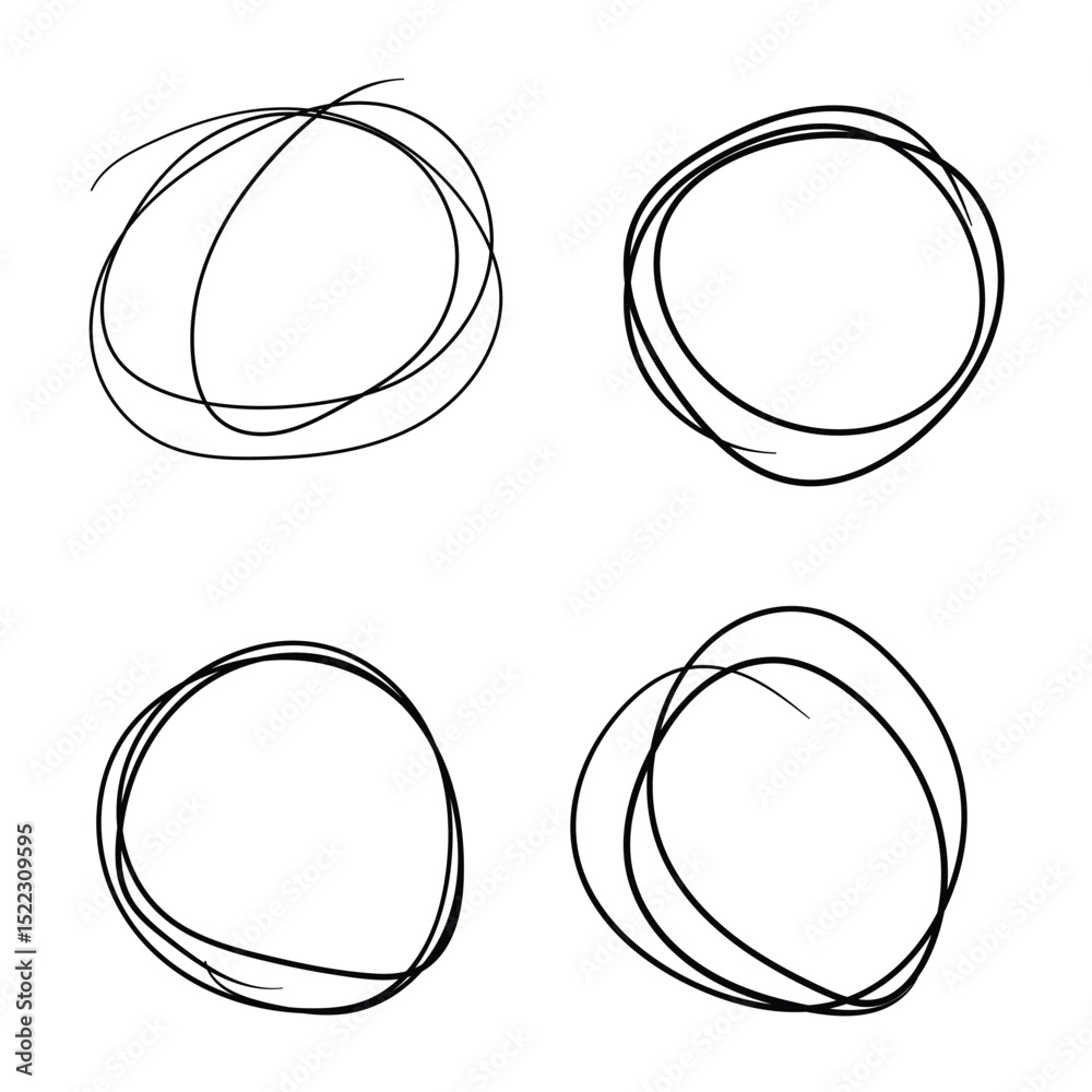 Aufkleber set of hand drawn circle. ellipses in doodle style. hand drawn ovals and circles set. sketch drawing