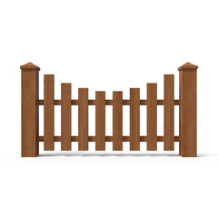 Wooden Picket Fence Segment with Posts Isolated on Transparent Background