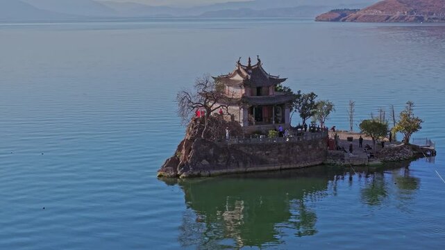 Aerial View of Shuanglang Ancient Town by Erhai Lake &ndash; Dali, Yunnan, China