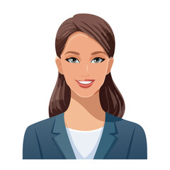 Flat Vector. Portrait of only one Woman. Simple Background.