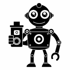 Fototapeta premium Illustration of a black robot holding a container halloween, vector, silhouette, illustration, horizontal, isolated assets,