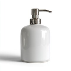 Sleek porcelain soap dispenser, minimalistic bathroom elegance, oozing serenity, perfect for Hygge-inspired tranquility or global Clean Hands Day