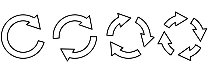 circle arrow icon. refresh and reload icon set. recycle arrow vector icon, recycling symbol, reuse sign, recycle eco icon, decompose, eco friendly., vector icon set black filled and outlined style.