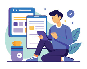 Man using tablet for website design and mobile app development