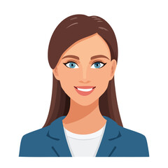 Flat Vector. Portrait of only one Woman. Simple Background.