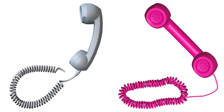 PNG White and pink rotary telephones arranged in a collage.