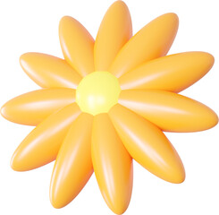 3D Playful orange flower shape, creative summer graphic nature floral form isolated clipart. Render of simple cute modern y2k illustration