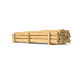 Stack of Wooden Logs on Pallet Rack Isolated on Transparent Background