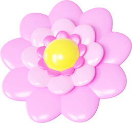 3D Playful pink flower shape, creative summer graphic nature floral form isolated clipart. Render of simple cute modern y2k illustration