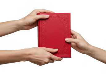 Isolated Hands Exchanging A Red Notebook On Transparent Background
