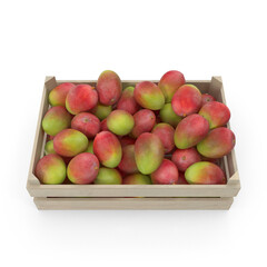 Wooden Crate Filled with Fresh Ripe Mangoes Isolated on Transparent Background