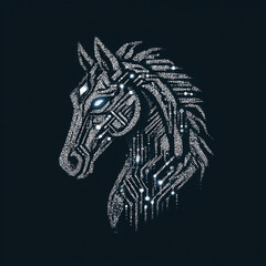 Obraz premium A vector logo of a stylized horse head in profile in a tech setting