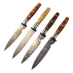 Four knives with wooden handles on black