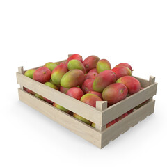 Wooden Crate Filled with Fresh Ripe Mangoes Isolated on Transparent Background