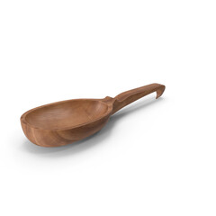 Hand-Carved Wooden Spoon with Hook Handle Isolated on Transparent Background