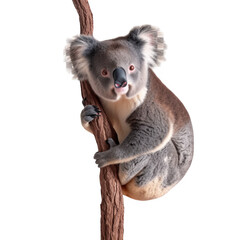 A koala clinging to a tree branch alone