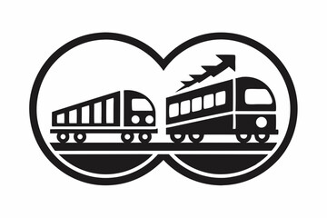 Two trains inside a circular border with an arrow halloween, vector, silhouette,  illustration, horizontal, isolated assets,