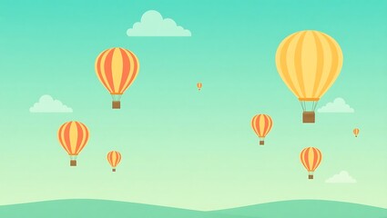 Hot air balloons cartoon sky landscape background image