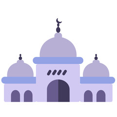  A minimalist purple mosque illustration with a dome and turrets, symbolizing Islamic architecture and spirituality in a clean, simple design.
