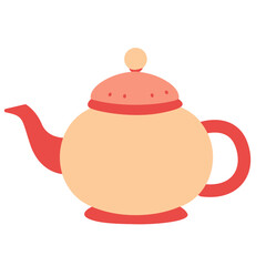 Flat red and peach colored teapot cartoon illustration. Great for tea-related artwork, cozy home designs, or children’s kitchenware and beverage themes.

