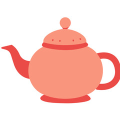 Red teapot with domed lid in flat design. Useful for Ramadan tea time scenes, kitchen icon sets, or cultural beverage illustrations in simple style.

